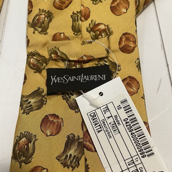 Vintage Yves Saint Laurent YSL 100% Silk Neck Tie Gold Yellow Hazelnut RARE NWT - Picture 7 of 12